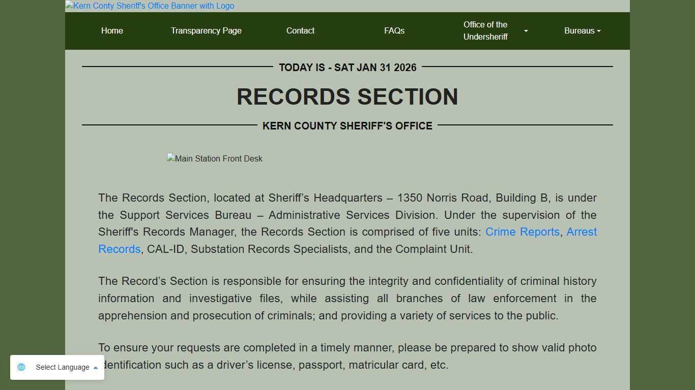 Records Section KCSO
